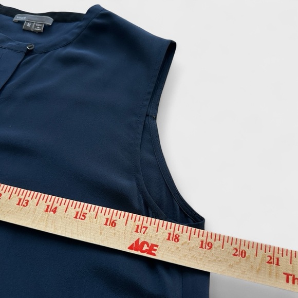 VINCE Tunic Blouse Womens Medium Navy Blue Black 100% Silk Colorblock Sleeveless - Picture 6 of 12